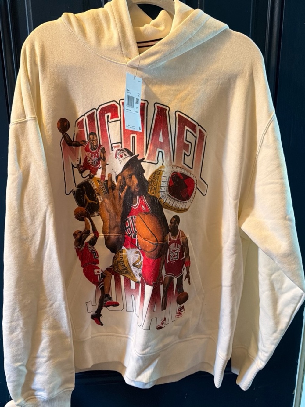 Jordan Cream Hoodie with Red Basketball Graphic